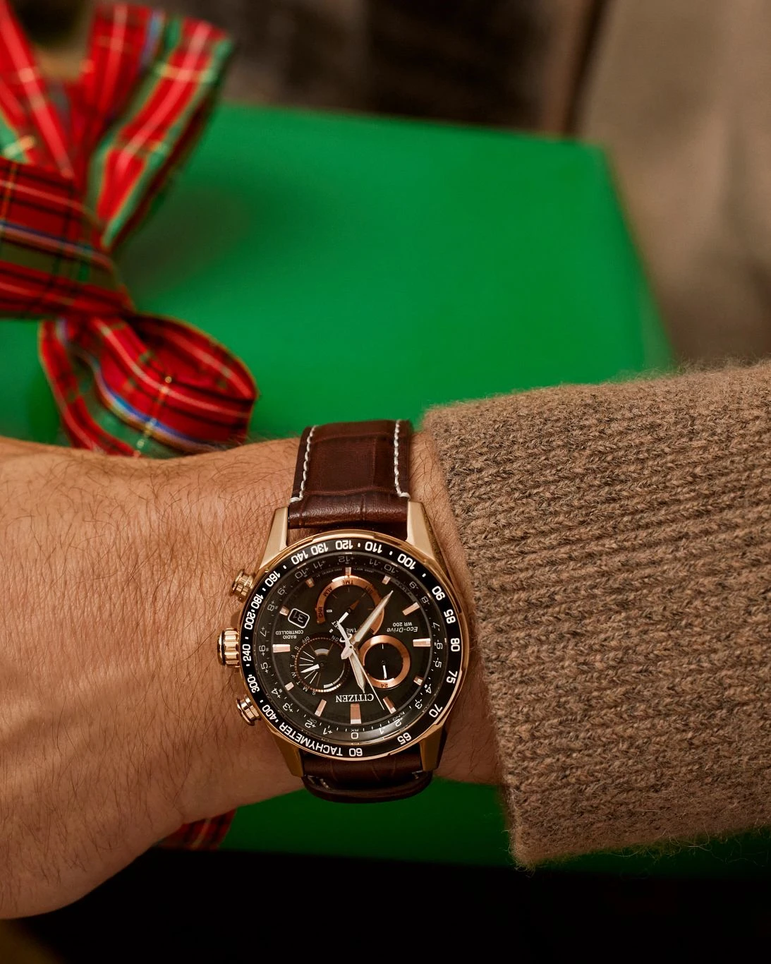 Perpetual Chrono A-T Green Dial Leather Strap CB5919-00X | CITIZEN